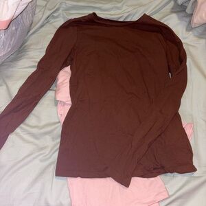 Long Sleeve Brown Tee & Light Pink Tee